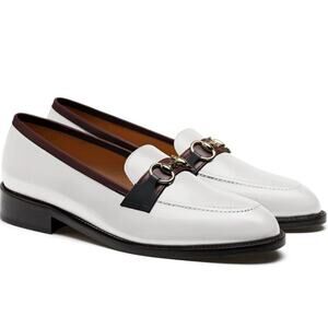 Hockerty Horsebit Loafers Men’s 43 White Burgundy Blue Italian Calf Leather NEW